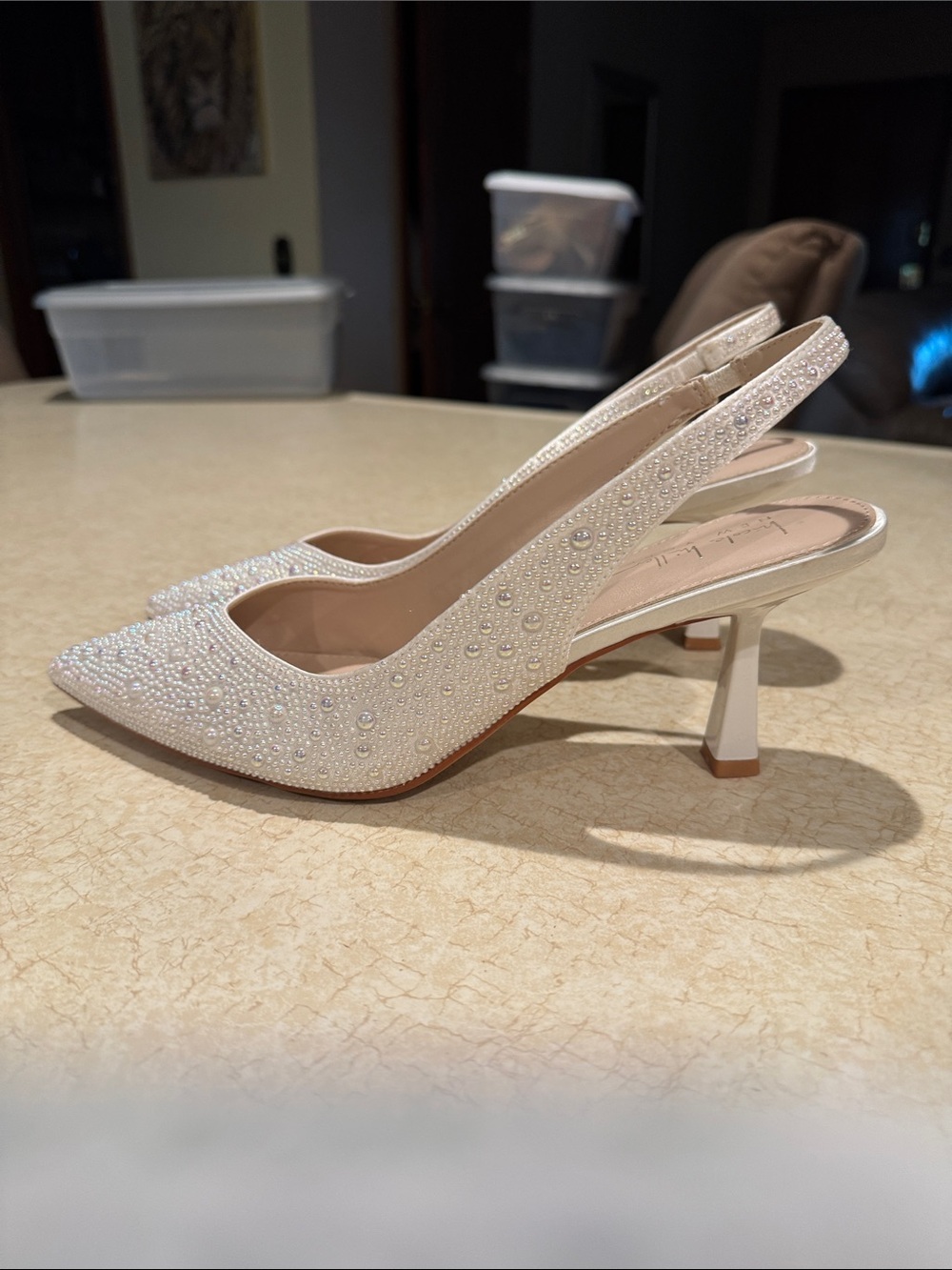 Nicole Miller Embellished Ivory Slingback Pointed-Toe Heels - Picture 4 of 10